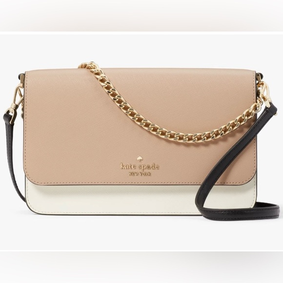 kate spade Handbags - NWOT, Kate Spade Tan, Cream & Black Leather Crossbody Bag with Gold Chain